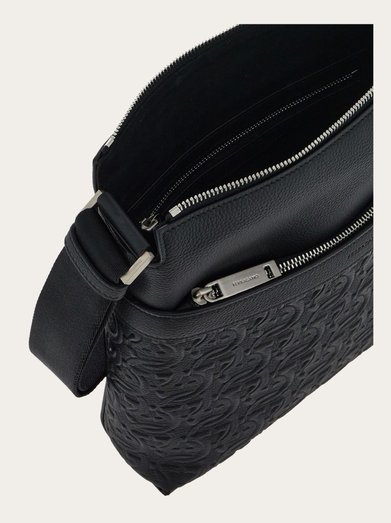 Ferragamo | Men's Embossed Gancini Crossbody Bag - Black
