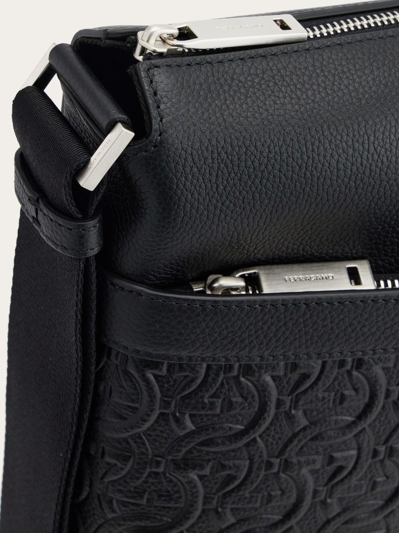 Ferragamo | Men's Embossed Gancini Crossbody Bag - Black