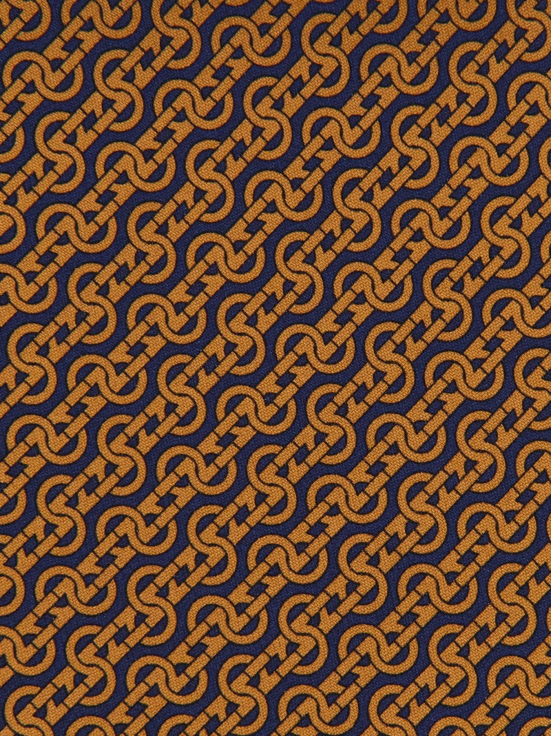 Ferragamo | Men's Woven Print Silk Tie - Dark Blue/Brown