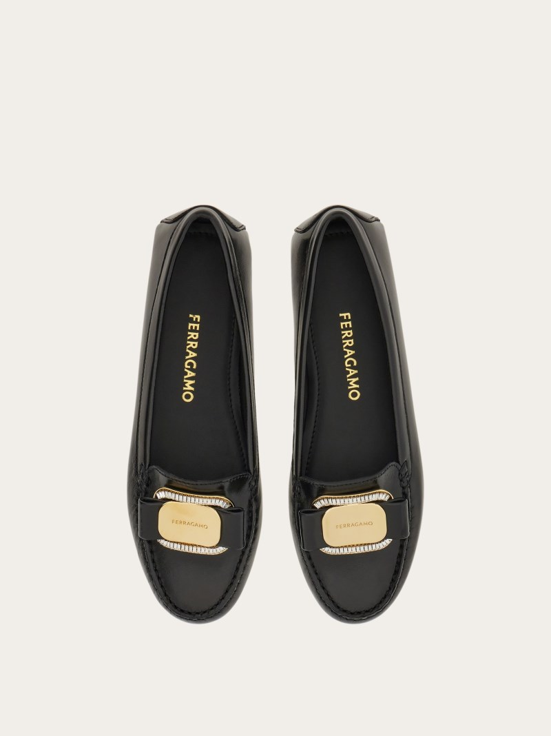 Ferragamo | Women's Crystal Embellished Driver Loafer - Black
