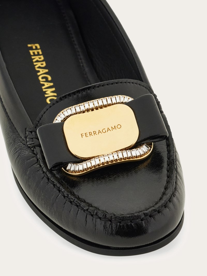 Ferragamo | Women's Crystal Embellished Driver Loafer - Black