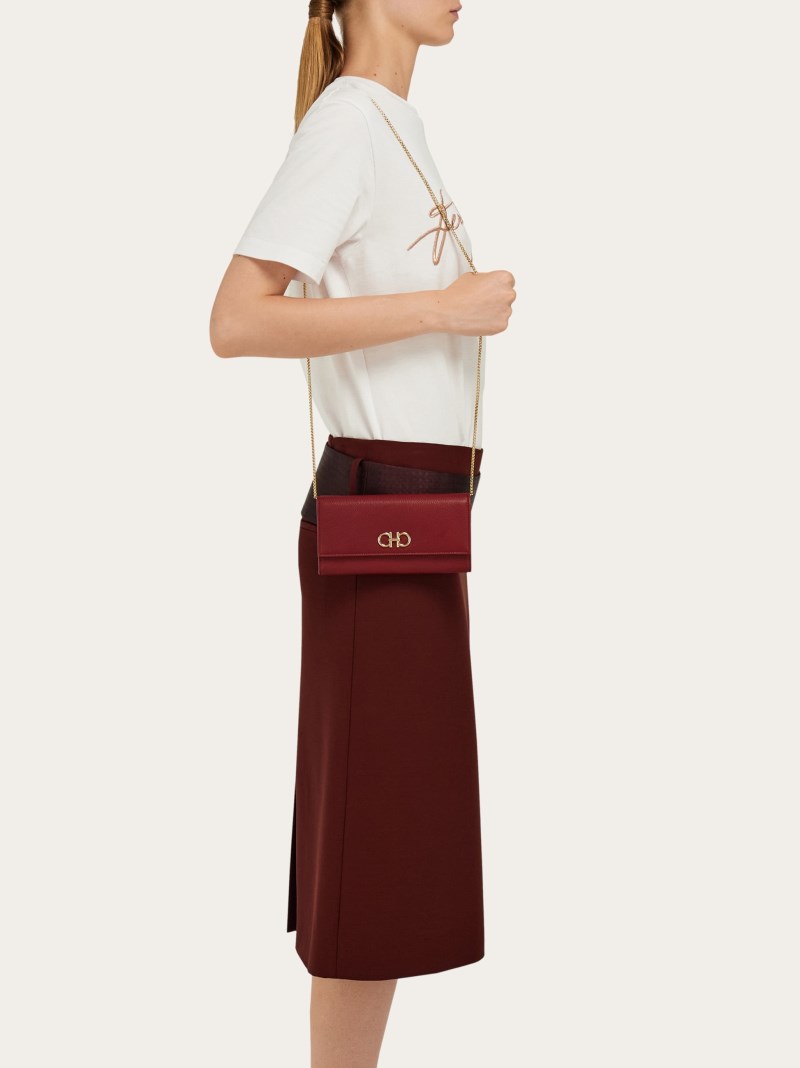 Ferragamo | Women's Gancini Wallet With Chain - Bourgogne