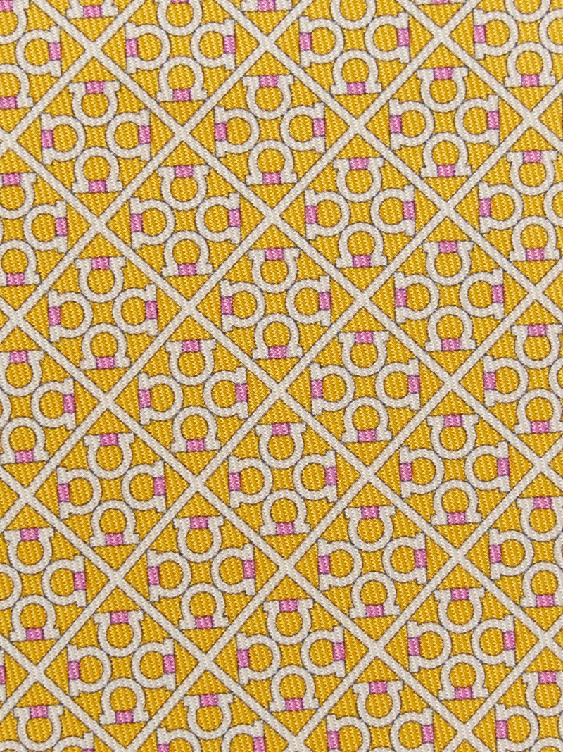 Ferragamo | Men's Square Gancini Print Silk Tie - Yellow