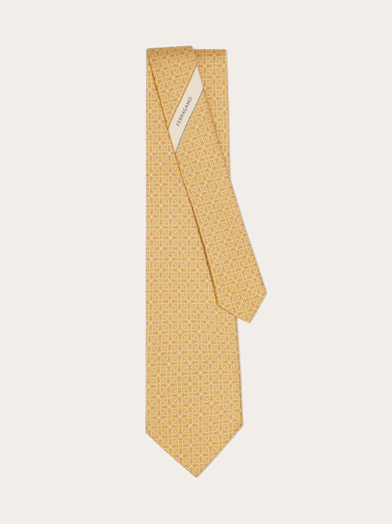 Ferragamo | Men's Square Gancini Print Silk Tie - Yellow