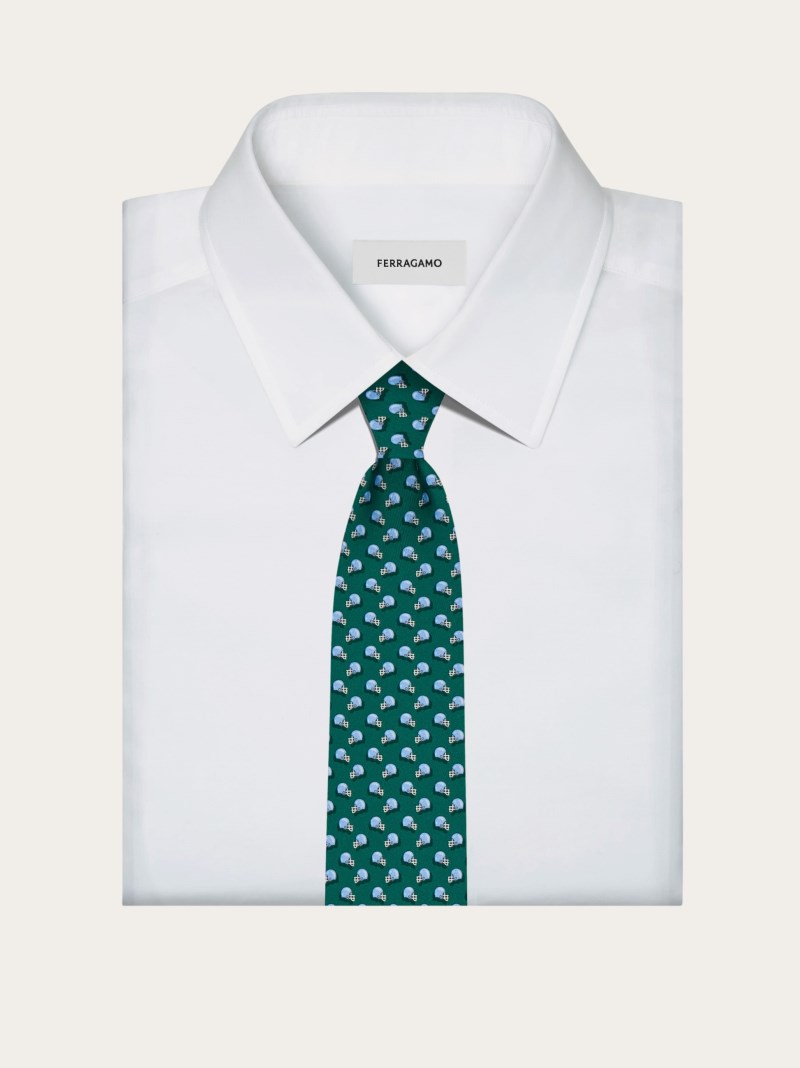Ferragamo | Men's Football Print Silk Tie - Green