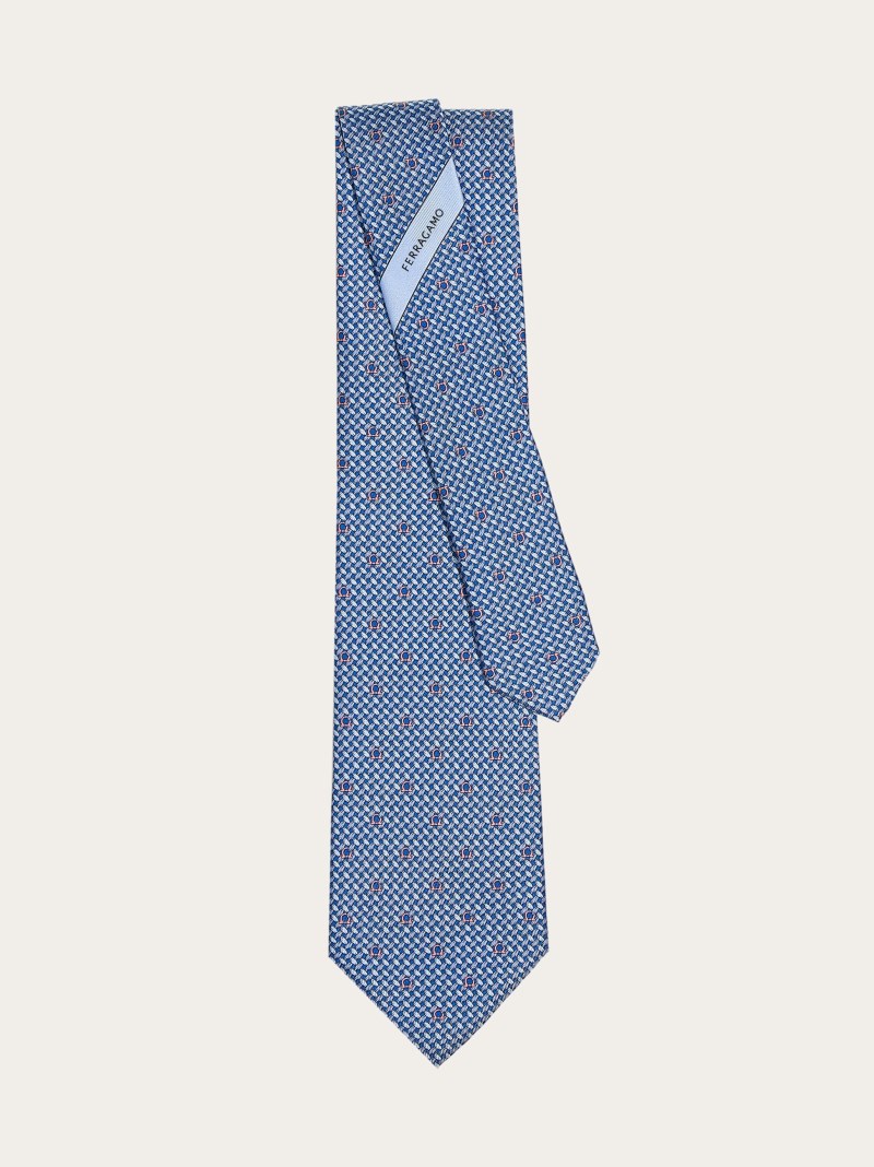 Ferragamo | Men's Gancini Print Silk Tie - Bluette/Light Blue
