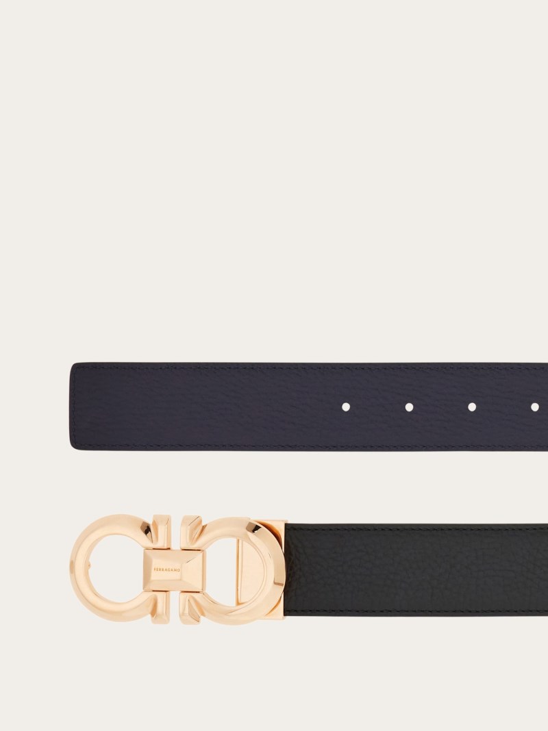 Ferragamo | Men's Reversible And Adjustable Gancini Belt - Black/Midnight Blue