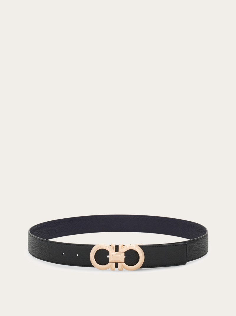 Ferragamo | Men's Reversible And Adjustable Gancini Belt - Black/Midnight Blue