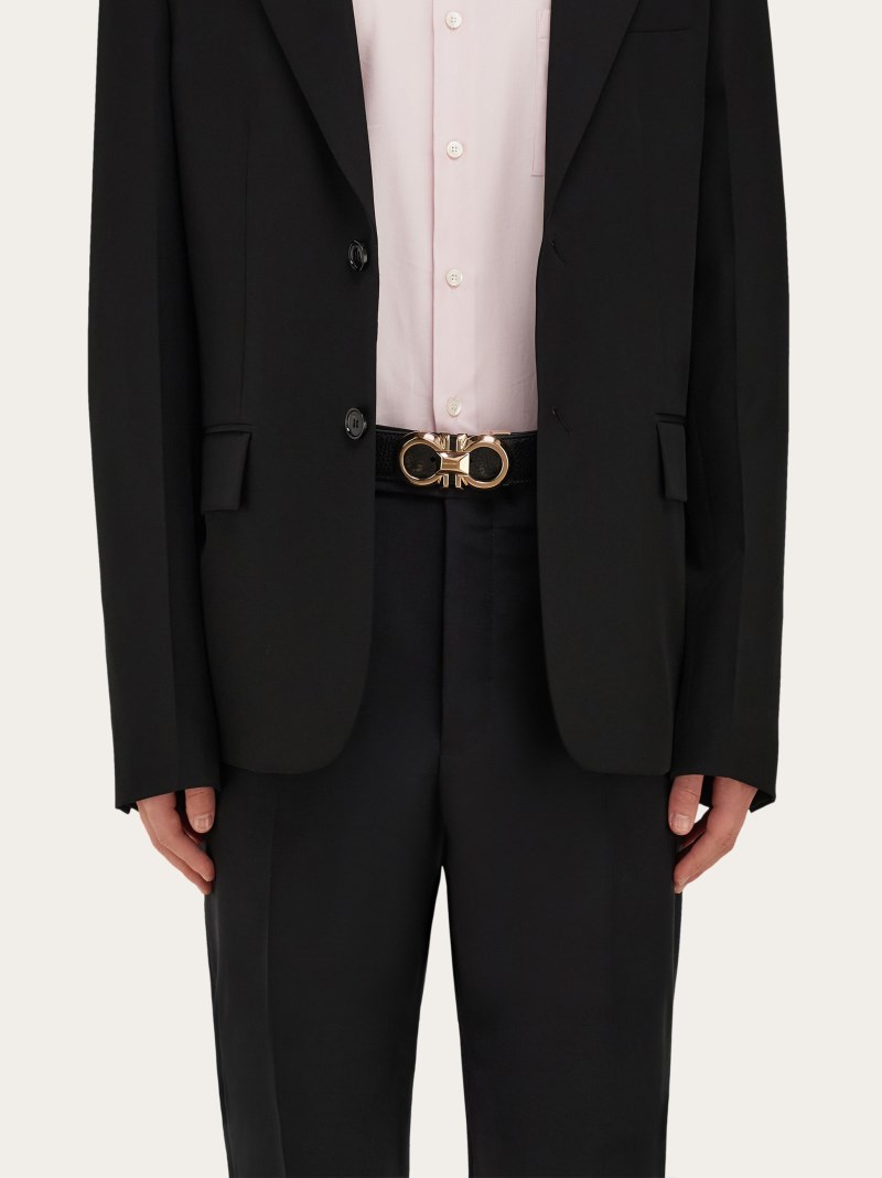 Ferragamo | Men's Reversible And Adjustable Gancini Belt - Black/Midnight Blue
