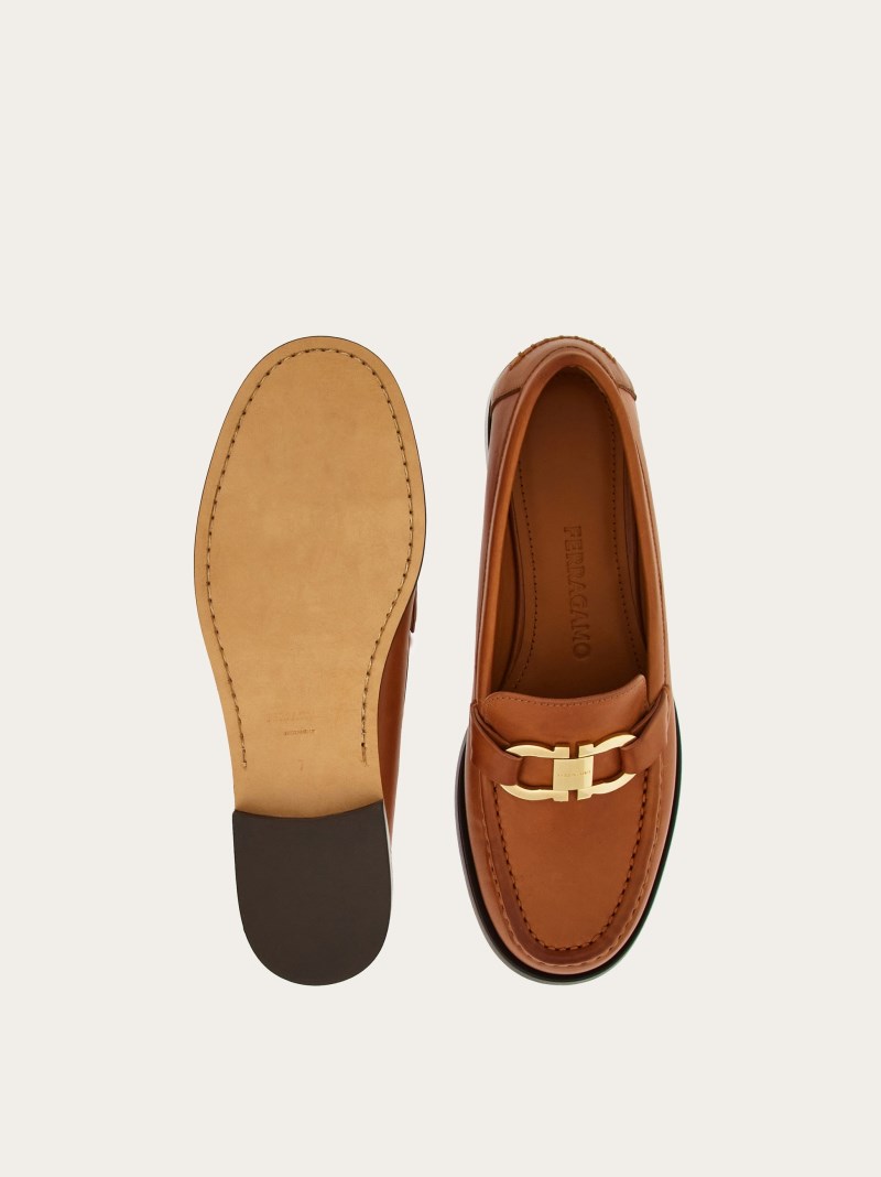 Ferragamo | Women's Moccasin With Gancini Ornament - Tan