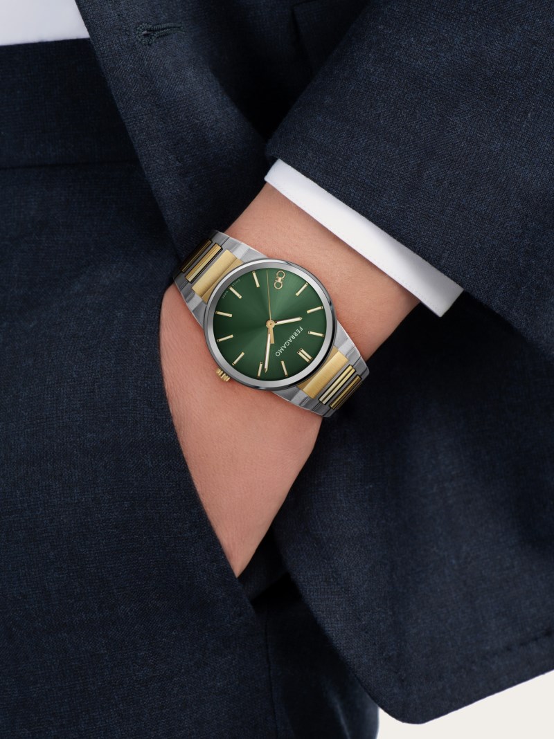 Ferragamo | Men's Sapphire Watch - Stainless Steel/Ip Yellow Gold/Green