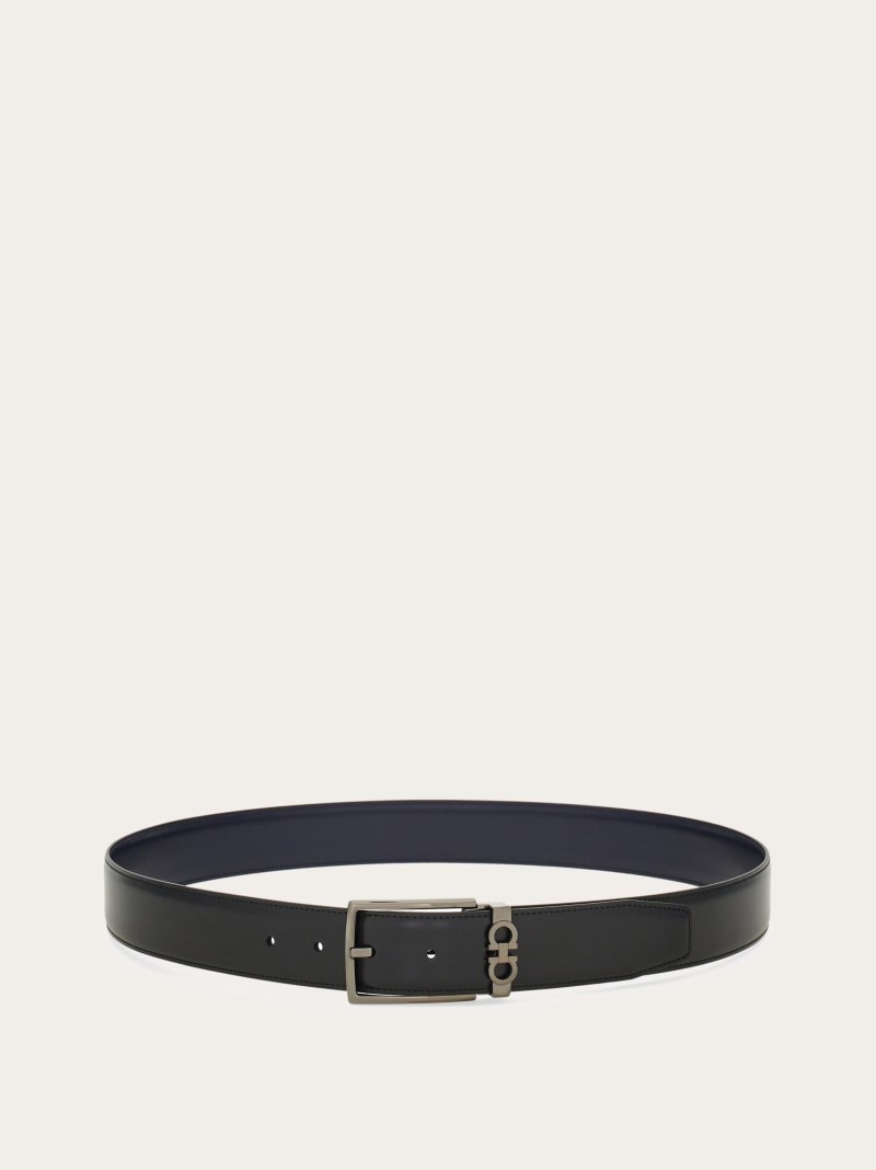 Ferragamo | Men's Reversible And Adjustable Gancini Belt - Midnight Blue/Black