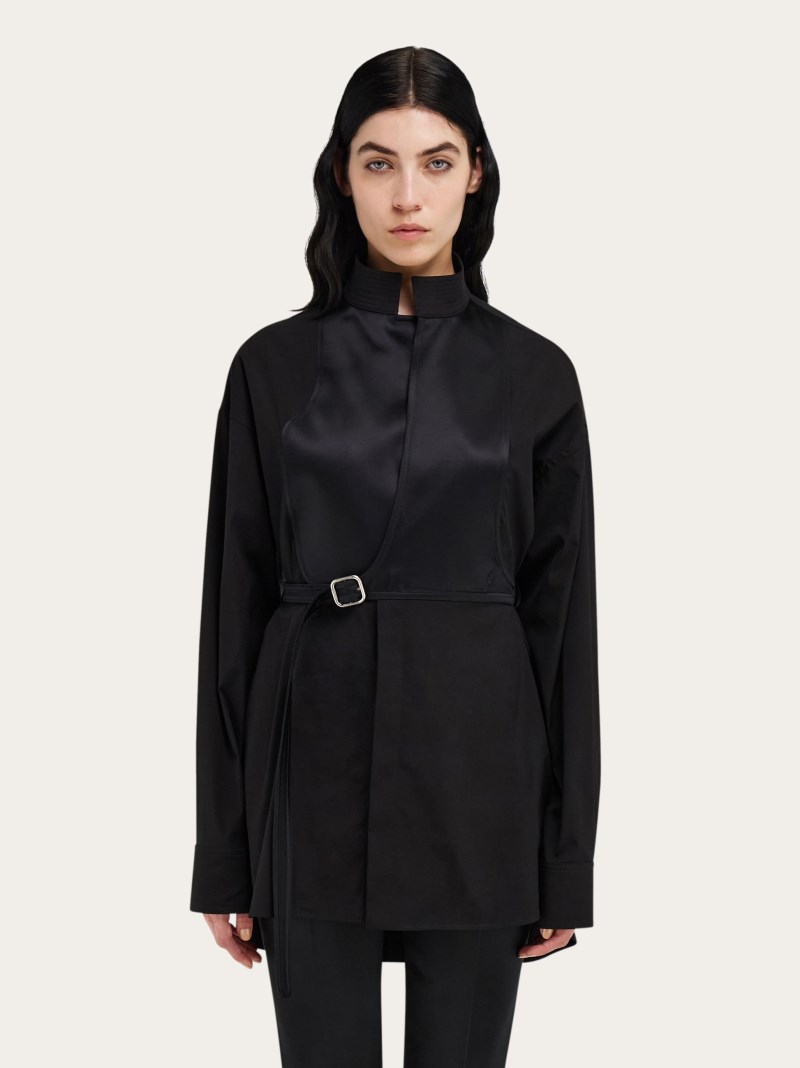 Ferragamo | Women's Long Sleeved Shirt With Bib Detail - Black