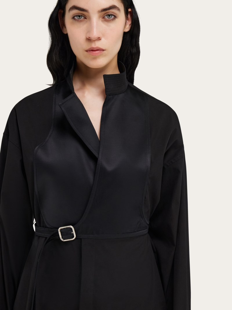 Ferragamo | Women's Long Sleeved Shirt With Bib Detail - Black
