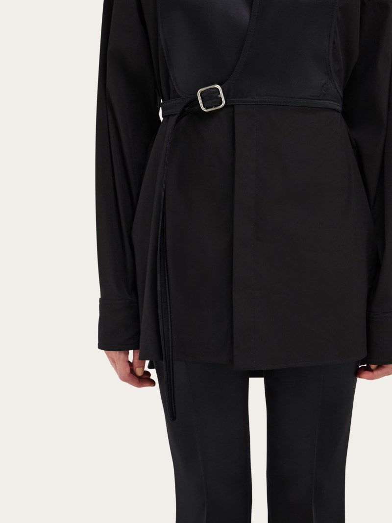 Ferragamo | Women's Long Sleeved Shirt With Bib Detail - Black