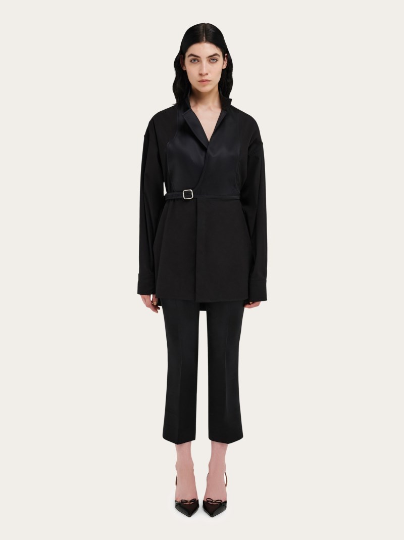 Ferragamo | Women's Long Sleeved Shirt With Bib Detail - Black