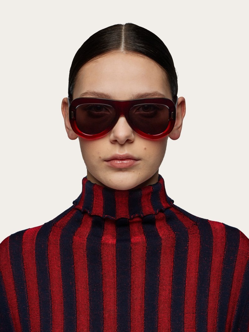 Ferragamo | Women's Sunglasses - Transparent Dark Red/Brown