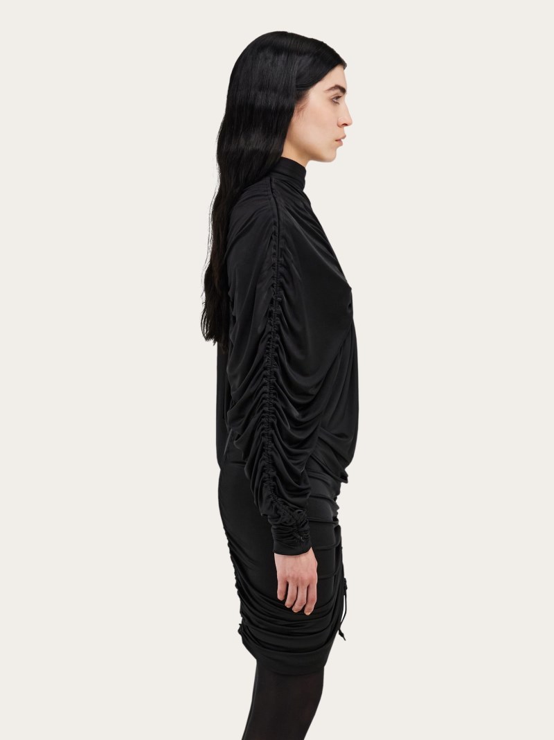 Ferragamo | Women's Long Sleeved Mini Dress With Gathered Detail - Black