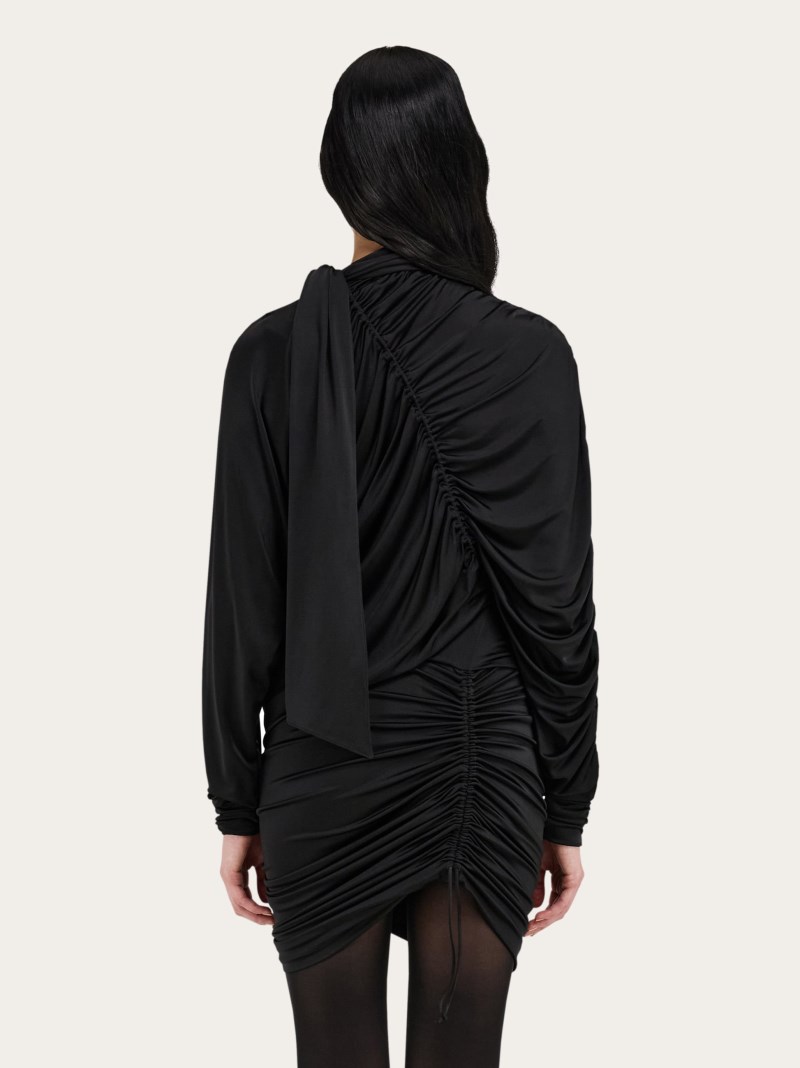 Ferragamo | Women's Long Sleeved Mini Dress With Gathered Detail - Black