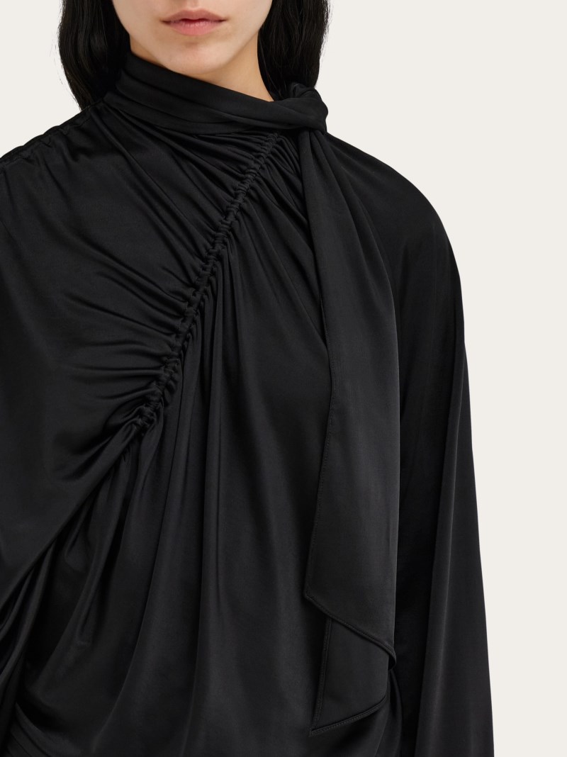 Ferragamo | Women's Long Sleeved Mini Dress With Gathered Detail - Black