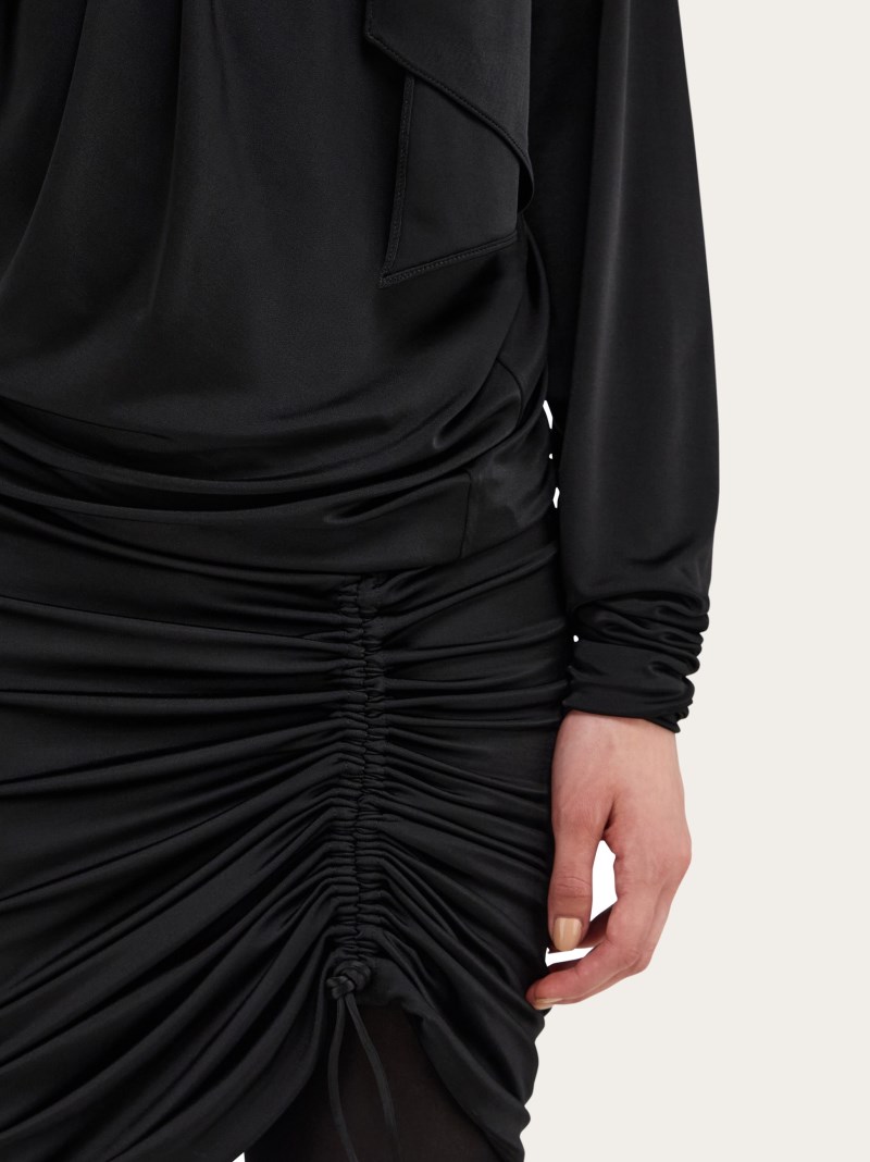 Ferragamo | Women's Long Sleeved Mini Dress With Gathered Detail - Black