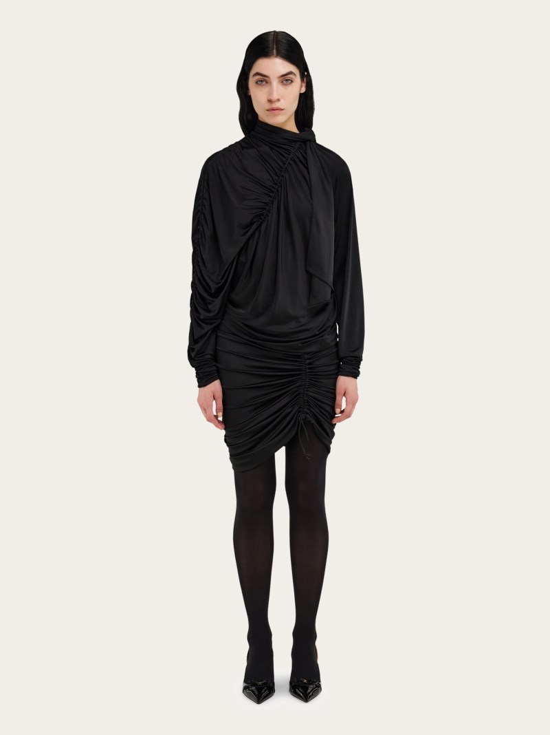 Ferragamo | Women's Long Sleeved Mini Dress With Gathered Detail - Black