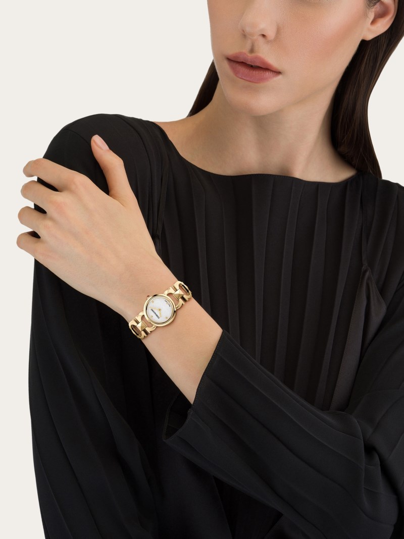 Ferragamo | Women's Double Gancini Stud Watch - Ip Yellow Gold/White Silver