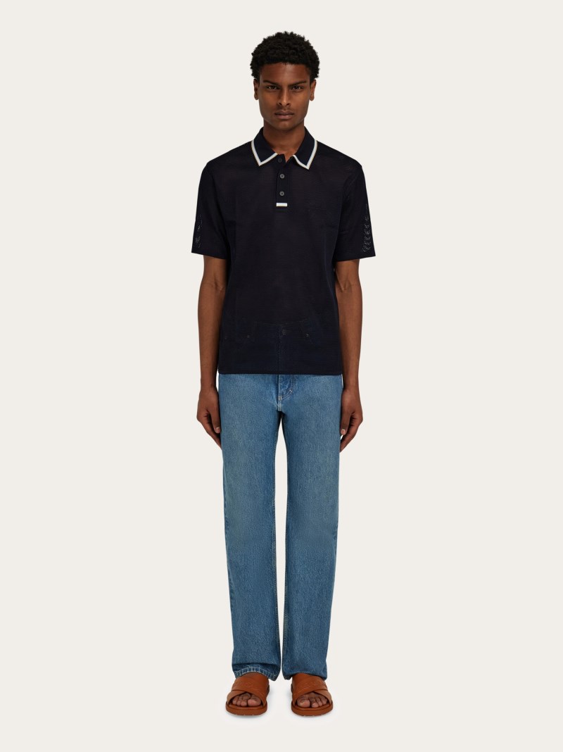 Ferragamo | Men's Short Sleeved Polo Shirt - Navy Blue