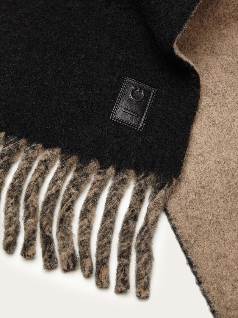 Ferragamo | Women's Double Scarf With Fringing - Black/Camel