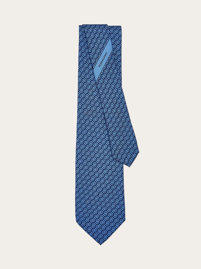 Ferragamo | Men's Woven Print Silk Tie - Navy Blue