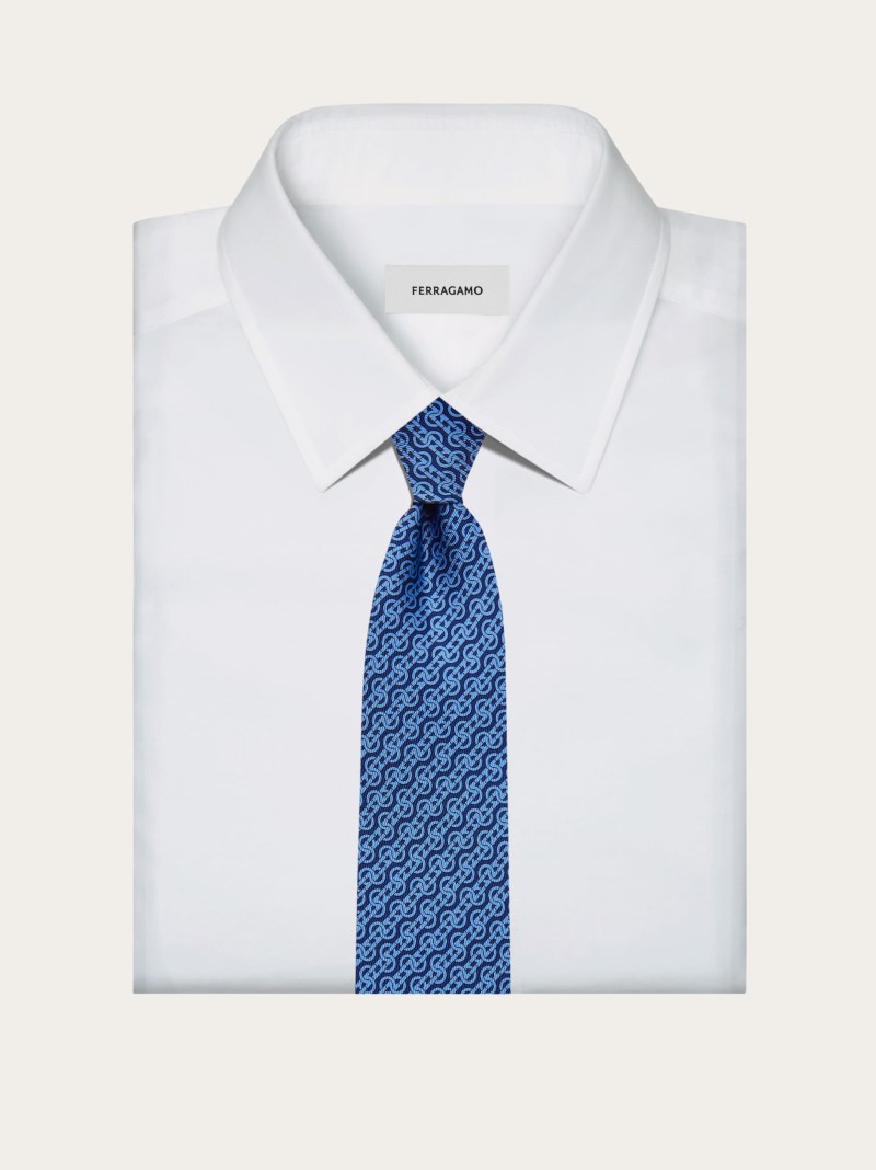Ferragamo | Men's Woven Print Silk Tie - Navy Blue