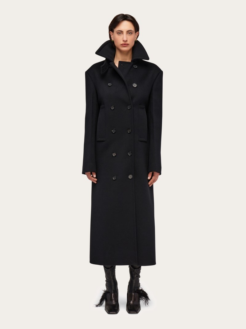 Ferragamo | Women's Cashmere Blend Double Breasted Coat - Black