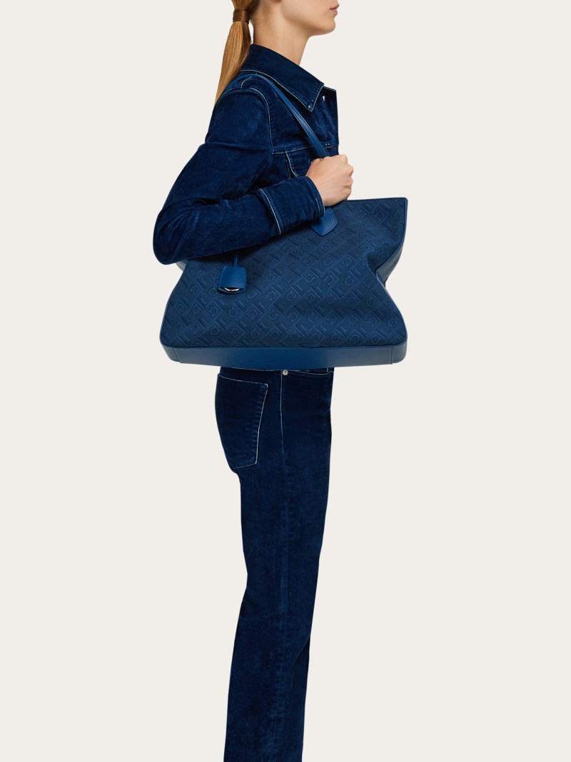 Ferragamo | Women's Tote Monogram Bag - Teal Blue