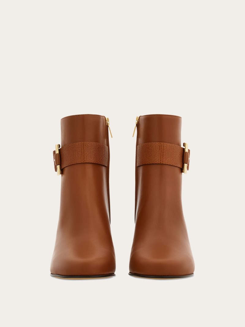 Ferragamo | Women's Gancini Ornament Mid Heel Ankle Boot - Natural Nude