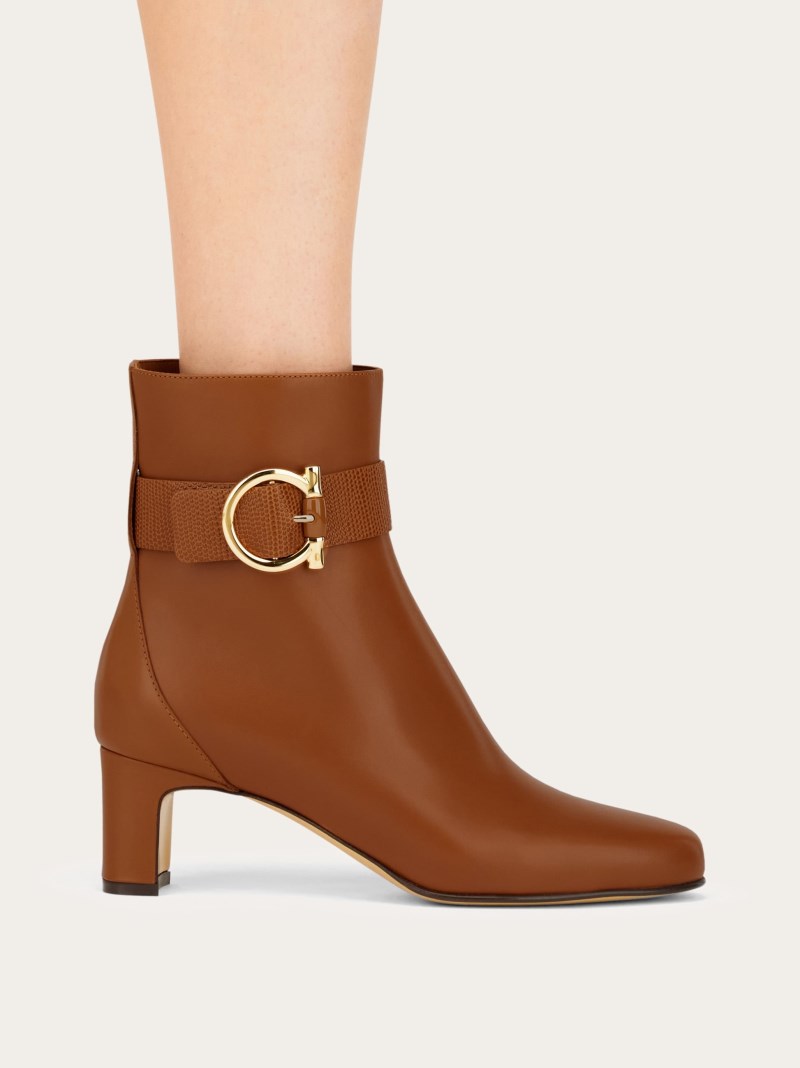 Ferragamo | Women's Gancini Ornament Mid Heel Ankle Boot - Natural Nude