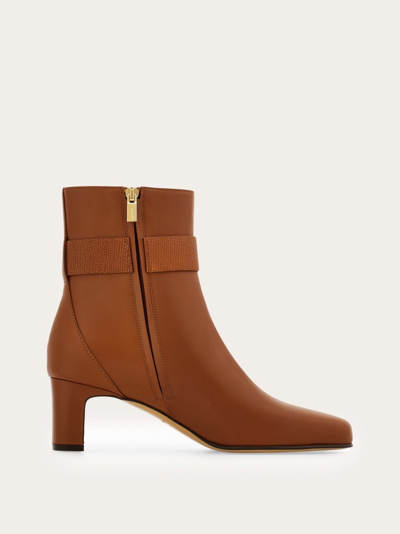 Ferragamo | Women's Gancini Ornament Mid Heel Ankle Boot - Natural Nude