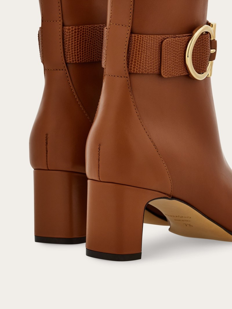 Ferragamo | Women's Gancini Ornament Mid Heel Ankle Boot - Natural Nude