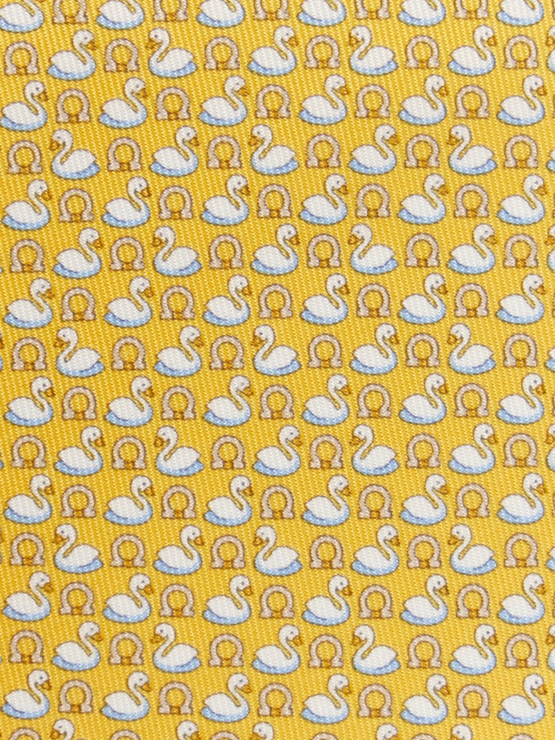 Ferragamo | Men's Swan Print Silk Tie - Yellow