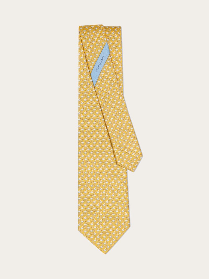 Ferragamo | Men's Swan Print Silk Tie - Yellow