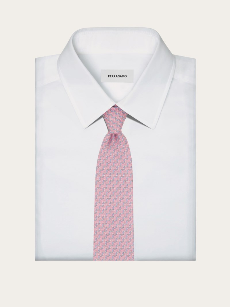 Ferragamo | Men's String Print Silk Tie - Pink