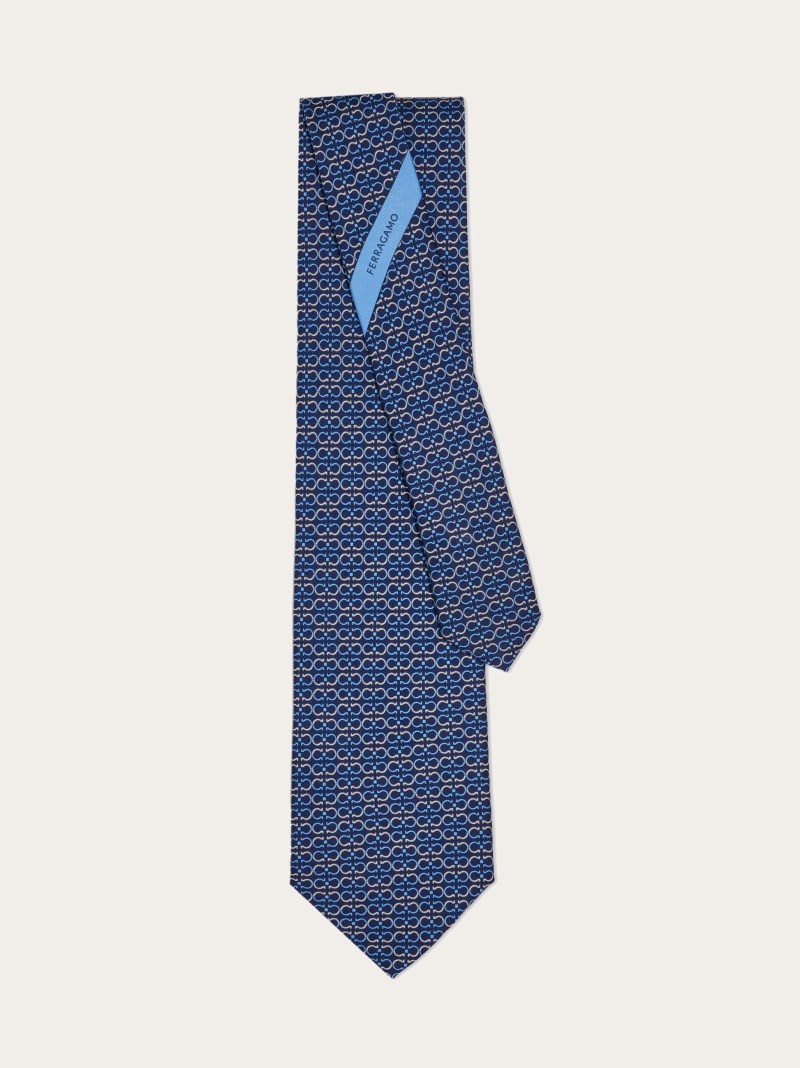 Ferragamo | Men's Gancini Print Silk Tie - Blue Marine