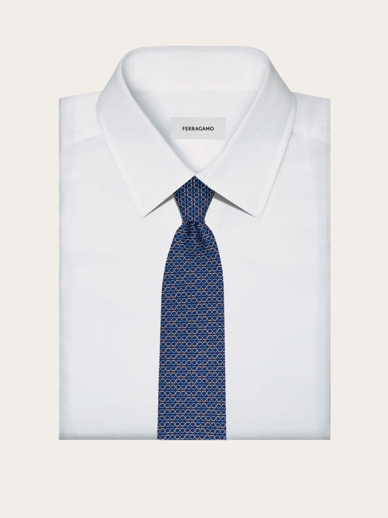 Ferragamo | Men's Gancini Print Silk Tie - Blue Marine
