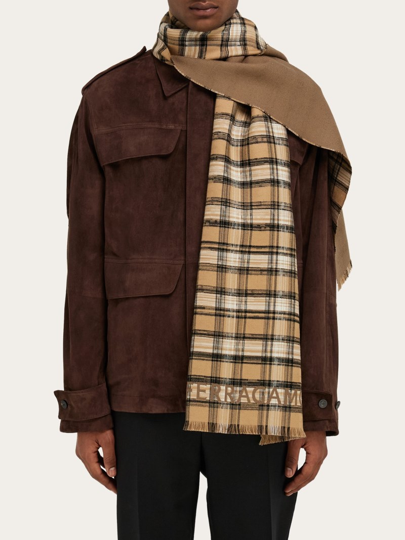 Ferragamo | Men's Tartan Wool Scarf - Camel/Dark Camel
