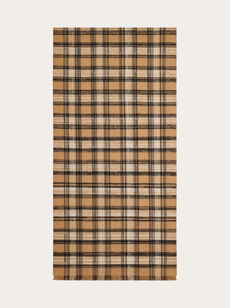 Ferragamo | Men's Tartan Wool Scarf - Camel/Dark Camel