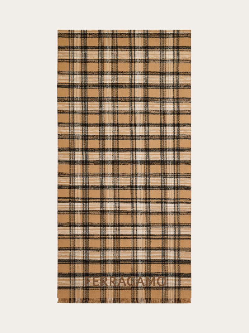 Ferragamo | Men's Tartan Wool Scarf - Camel/Dark Camel