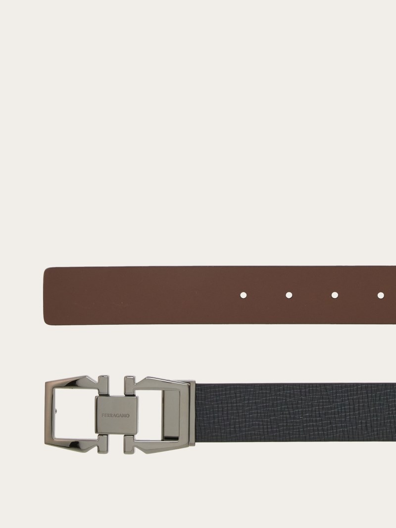 Ferragamo | Men's Reversible And Adjustable Gancini Belt - Black/Cocoa