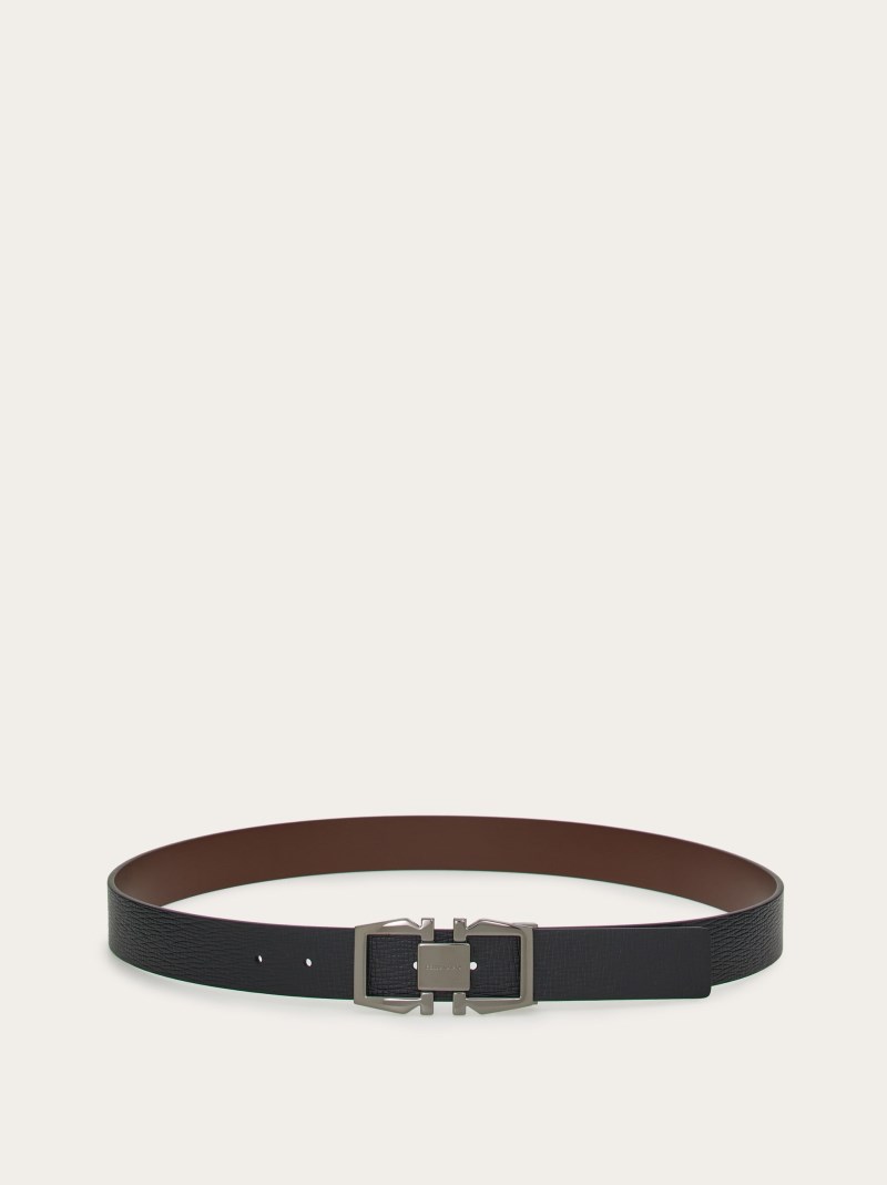 Ferragamo | Men's Reversible And Adjustable Gancini Belt - Black/Cocoa