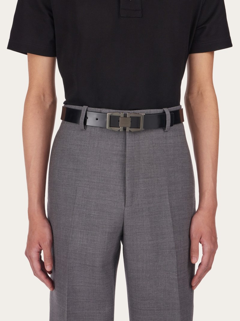 Ferragamo | Men's Reversible And Adjustable Gancini Belt - Black/Cocoa