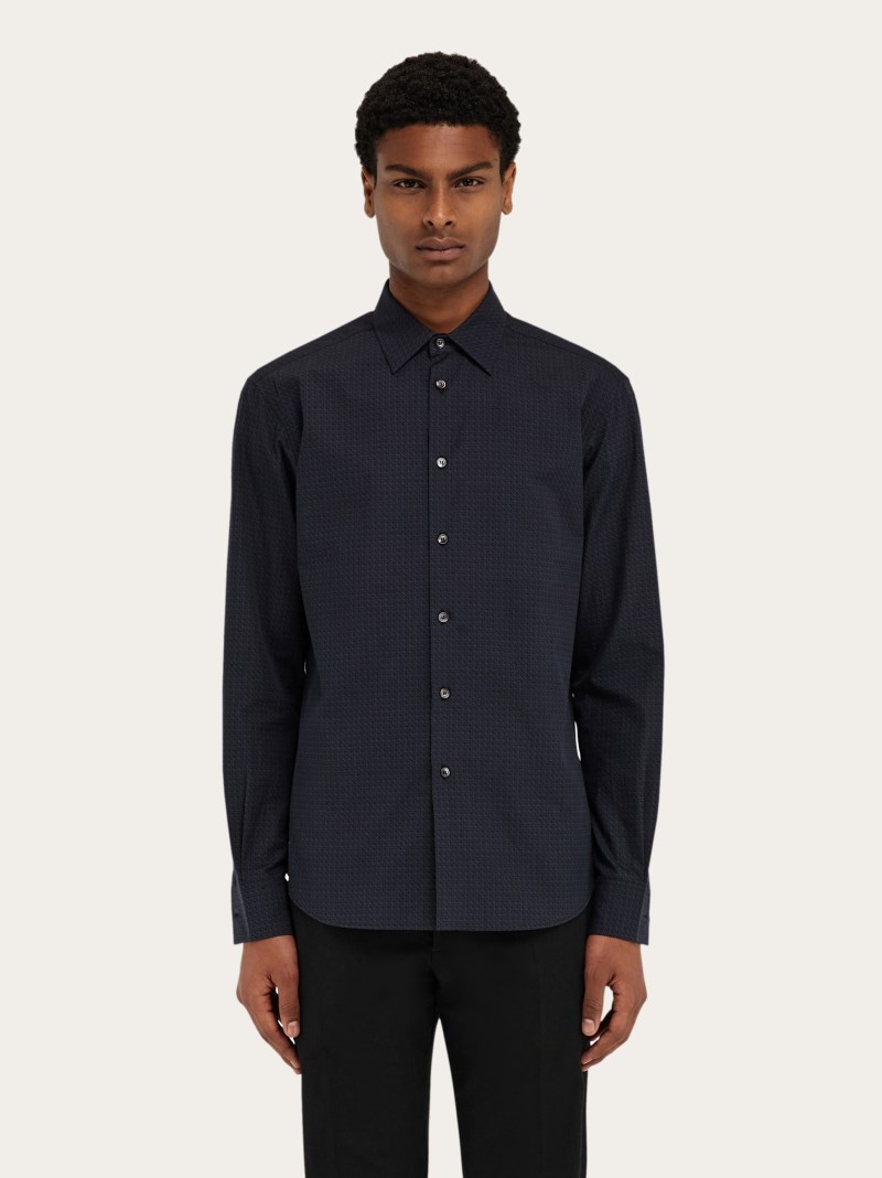 Ferragamo | Men's Micro-Patterned Shirt - Black/New Navy Blue