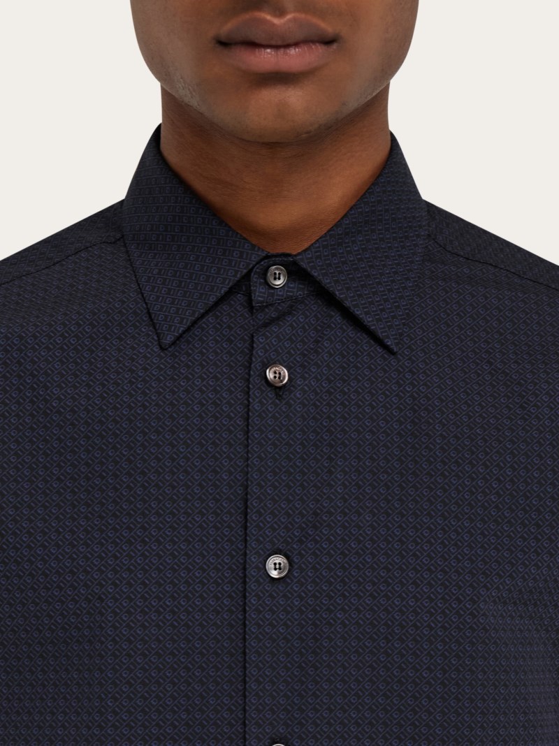 Ferragamo | Men's Micro-Patterned Shirt - Black/New Navy Blue